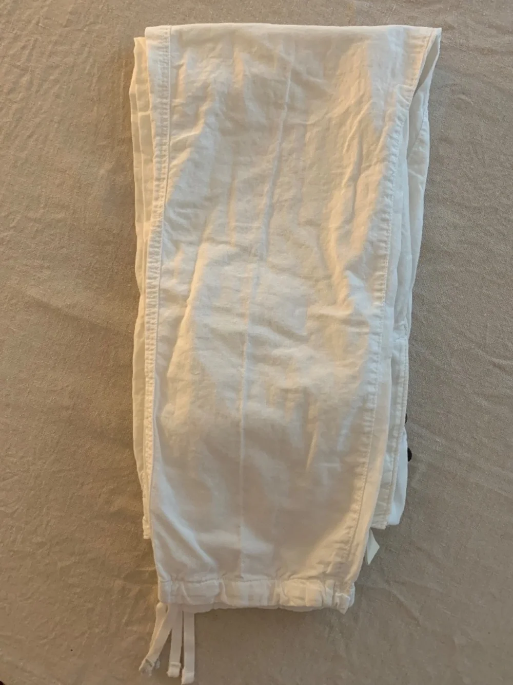 H&M L.O.G.G. Off-White Linen Blend Drawstring Hem Straight Pants US 4